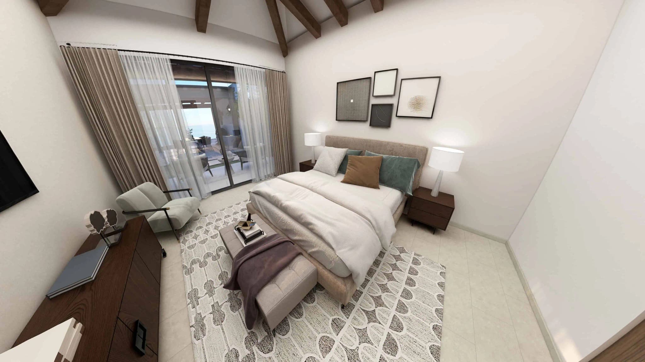 Cozy bedroom in the Alvar model home, Coronado, with a balcony view and elegant decor, perfect for relaxation Cozy bedroom in the Alvar model home, Coronado, with a balcony view and elegant decor, perfect for relaxation
